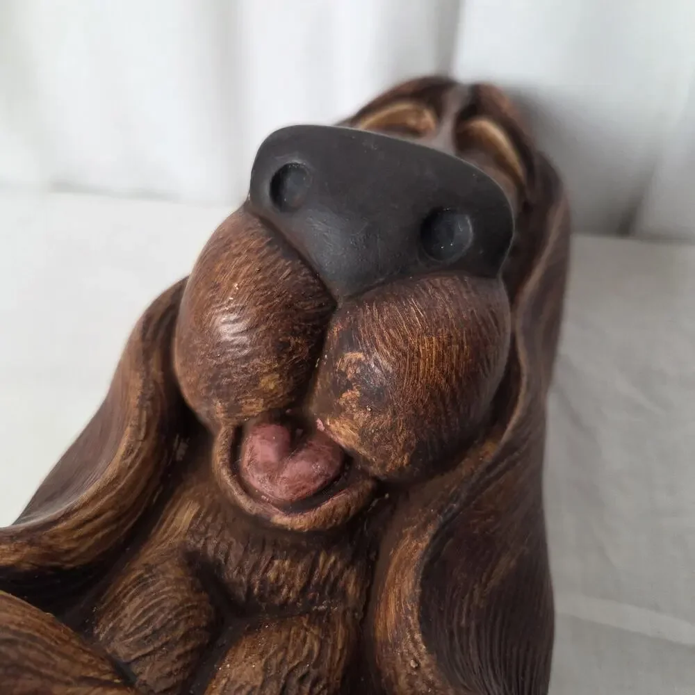Vintage Ceramic Hound Dog Piggy Bank Basset 1970s Brown Puppy Coin Statue Figure